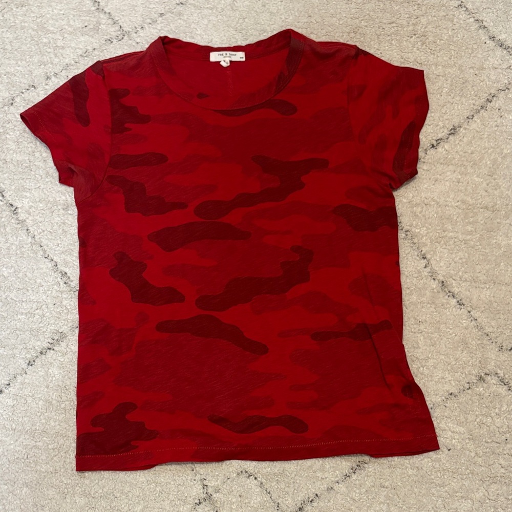 rag & bone Red Camouflage Short Sleeve Tee